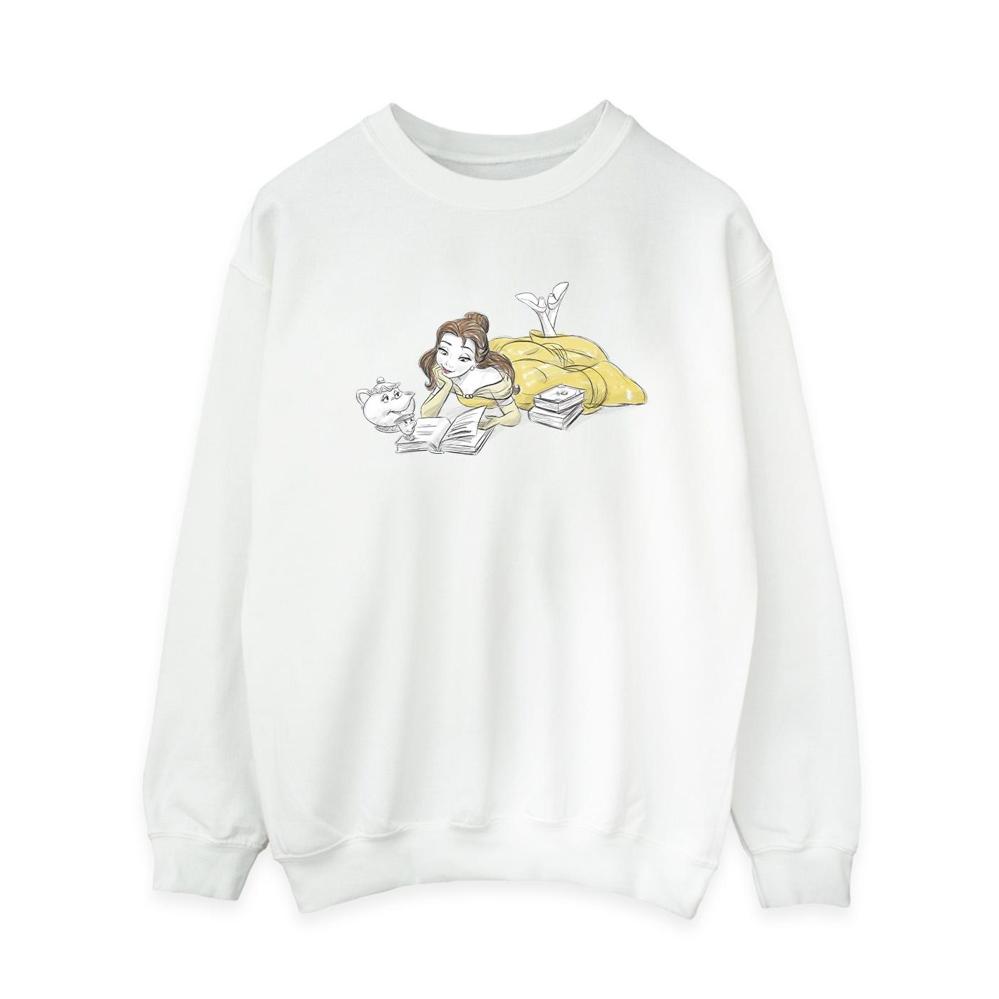 Thumbnail - Disney - "Beauty And The Beast Belle Reading" Sweatshirt für Damen (Weiß)