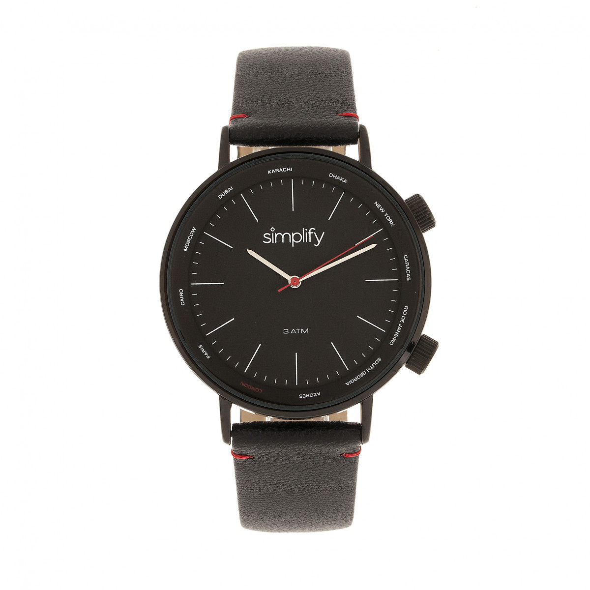 Simplify Unisex The 3300 Leather-Band Watch - Black Stainless Steel - One Size