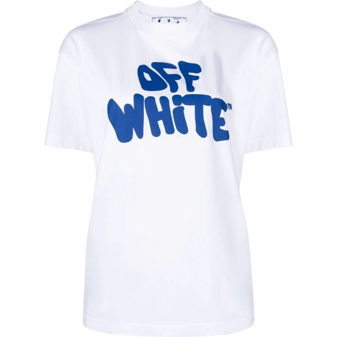 Thumbnail - Off-White 70s Type Logo Casual Tee Weißes T-Shirt