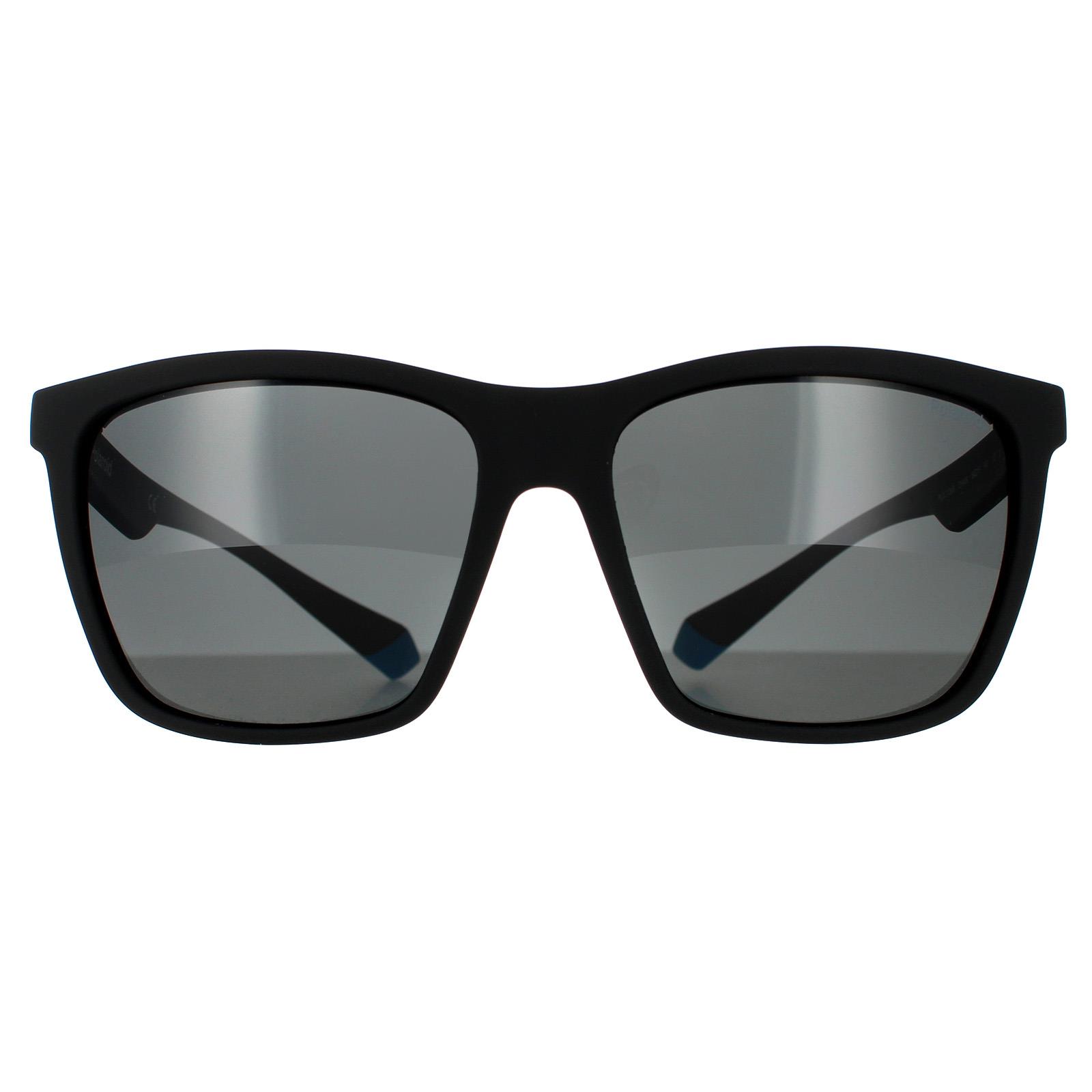 Thumbnail - Polaroid Rectangle Mens Black Azure Grey Polarisierte Sonnenbrille