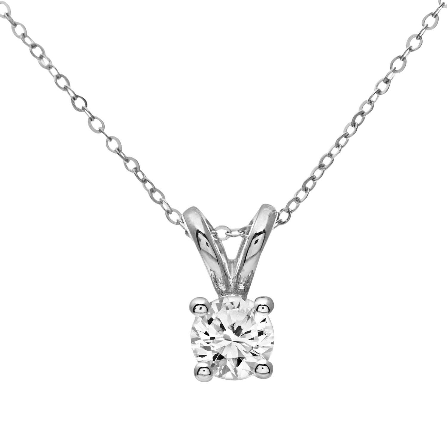 Diamant L’Eternel Womens 9ct White Gold Ladies 33pt Single Stone Diamond Pendant + 18″ Trace Chain – One Size