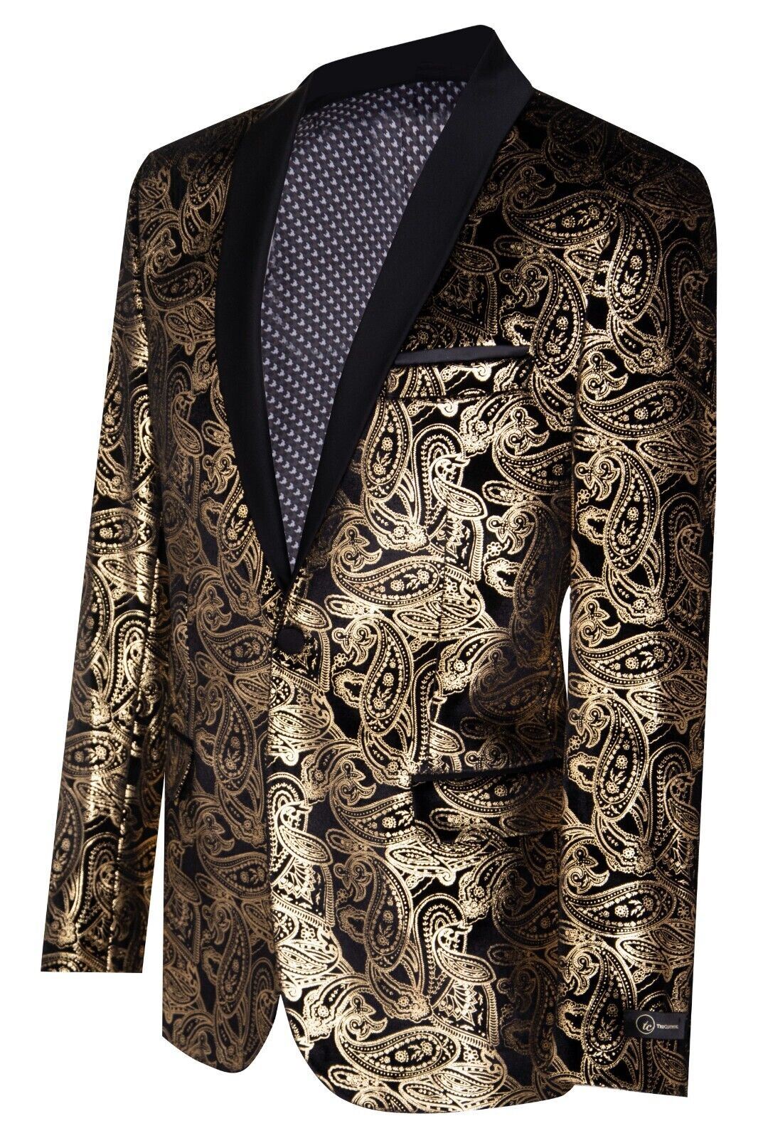 Mens Classic Gold Paisley Black Velvet Smoking Dinner Jacket Tailored Fit Blazer 2