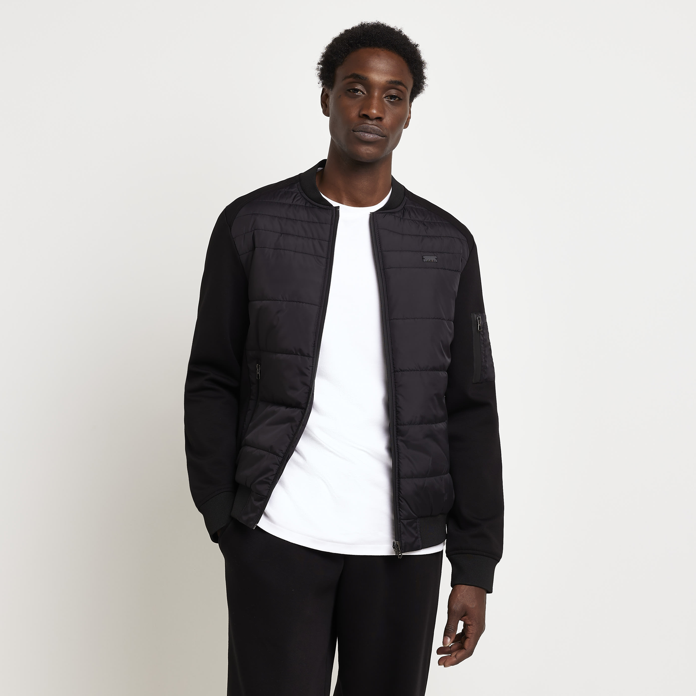 River Island Mens Bomber Jacket Black Regular Quilted