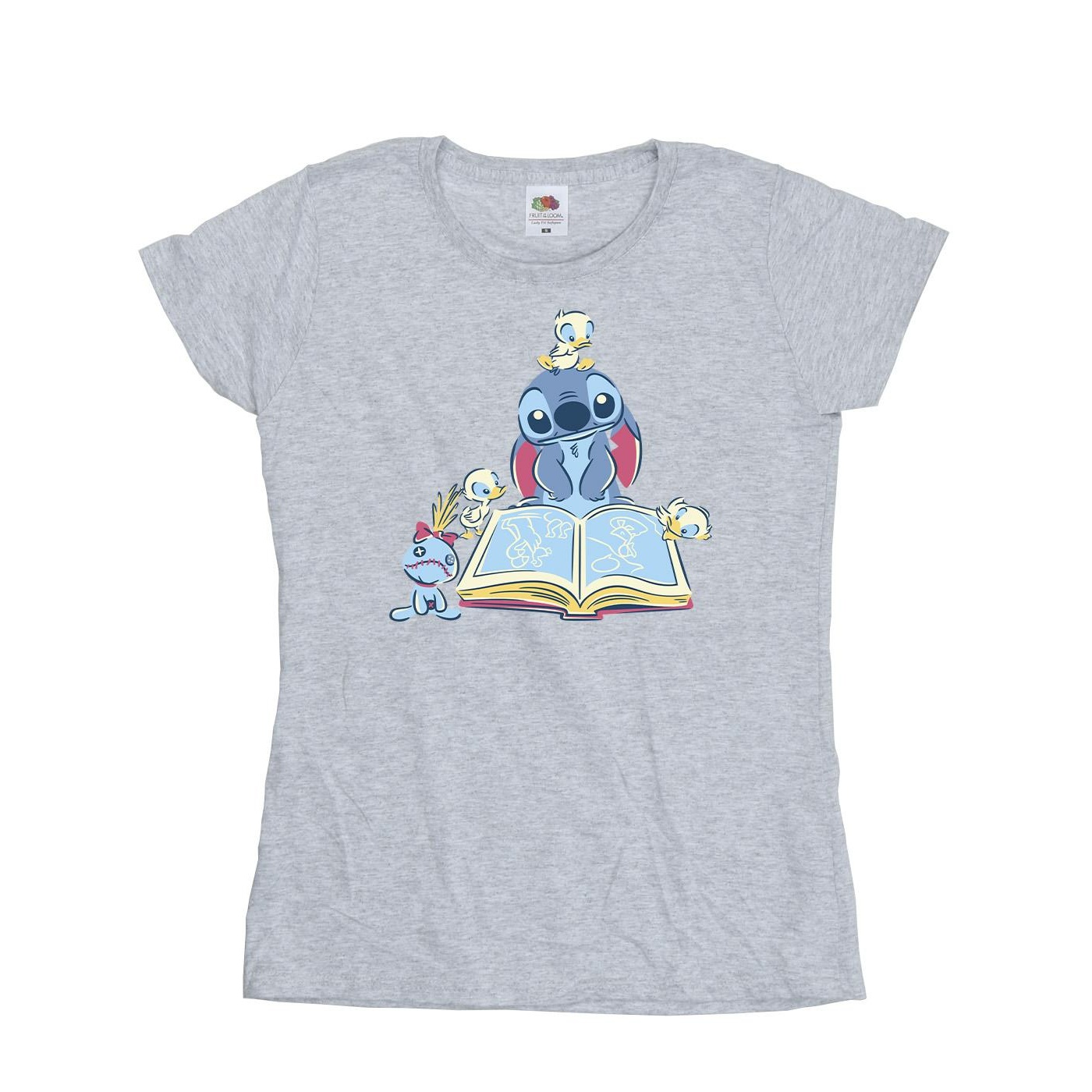 Thumbnail - Disney - "Lilo & Stitch Reading A Book" T-Shirt für Damen (Grau)