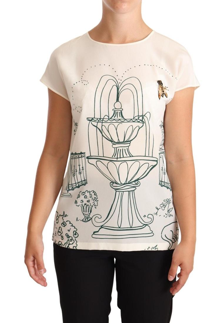 Dolce & Gabbana WoMens White Silk Garden Fountain T-Shirt Blouse material_silk – Size IT 36 (Womens)