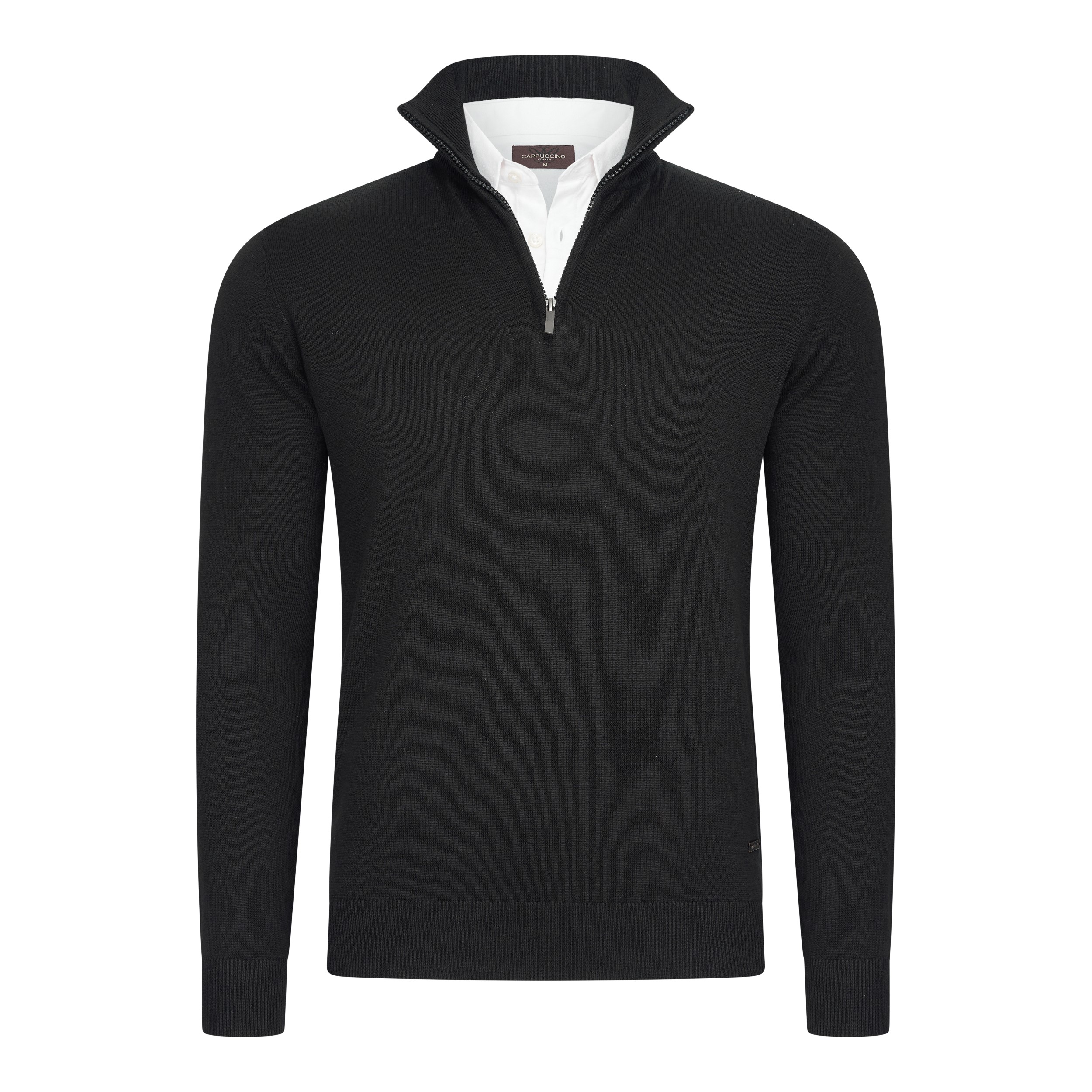 Thumbnail - Cappuccino Italia Mock Zip Pullover für Herren. Der Pullover besteht aus 50% Baumwolle und 50% Polyester und hat eine no...