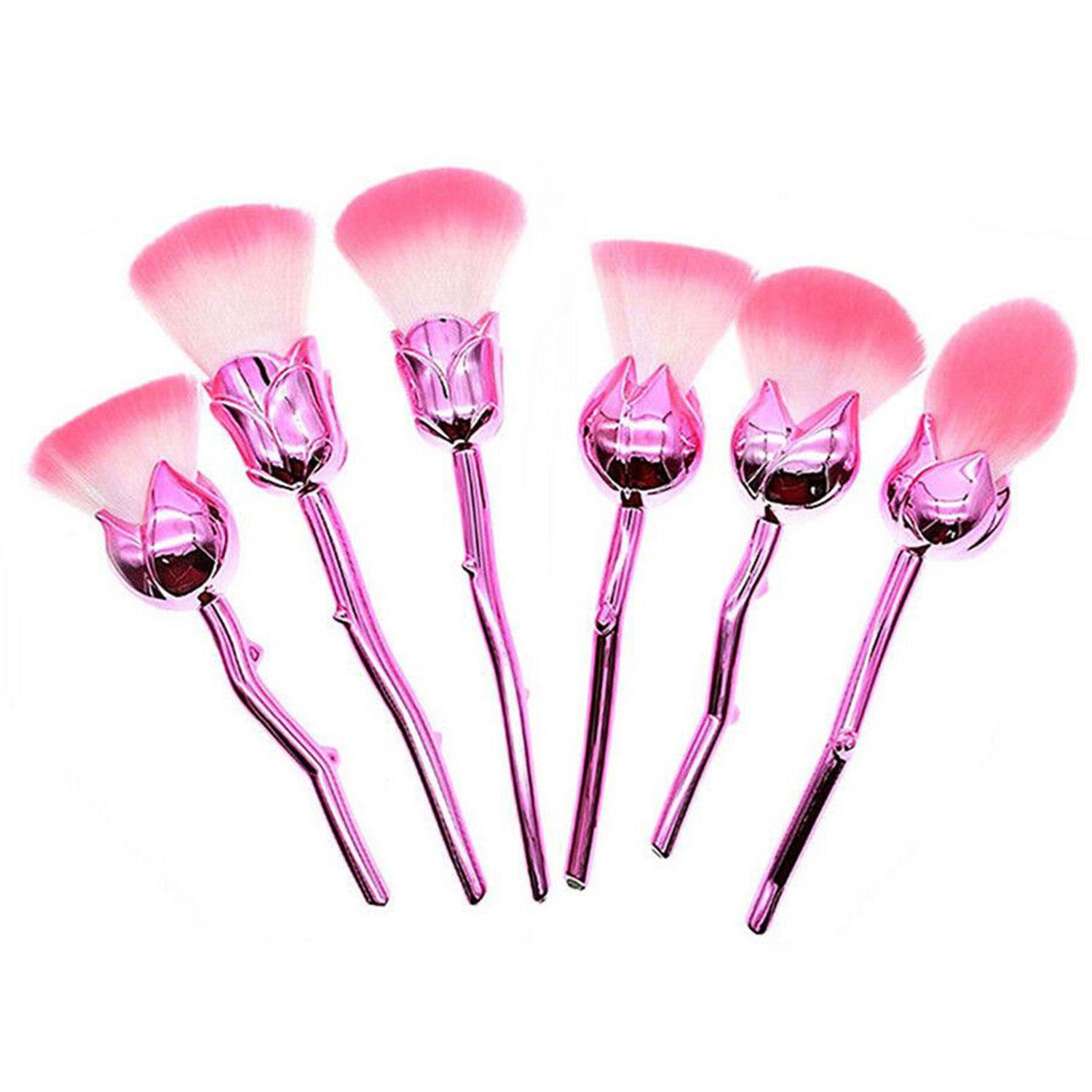Aquarius Womens 6pc Beauty and the Beast-Inspired Rose Makeup Brushes with Glossy Handles Pink - One Size