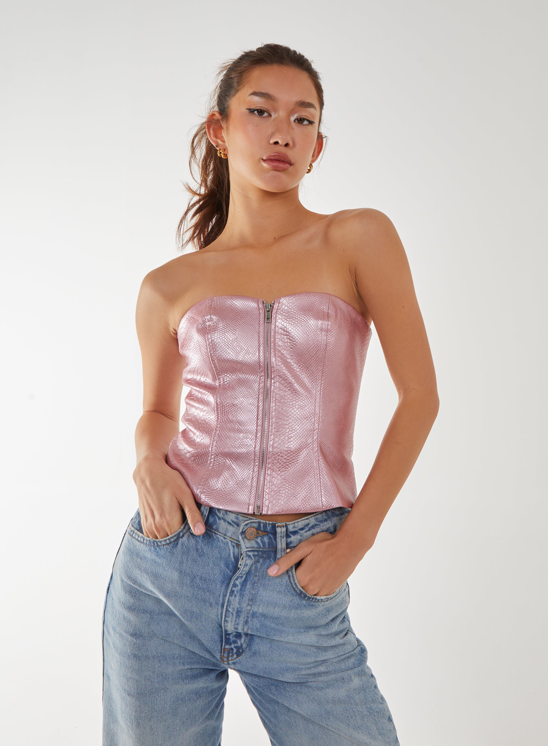 Pink Vanilla Womens Snake PU Lace Up Corset Top - Size 8 UK
