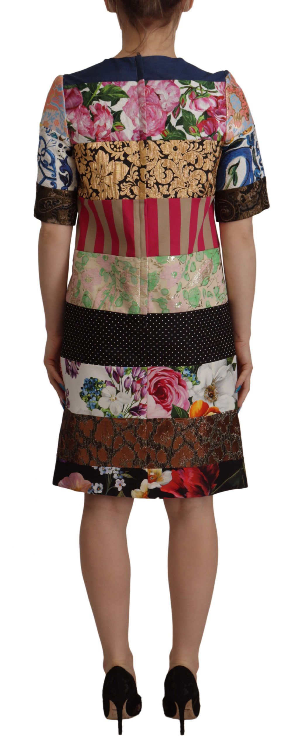 Patchwork Blommig Särk Jacquard Miniklänning Dam 2