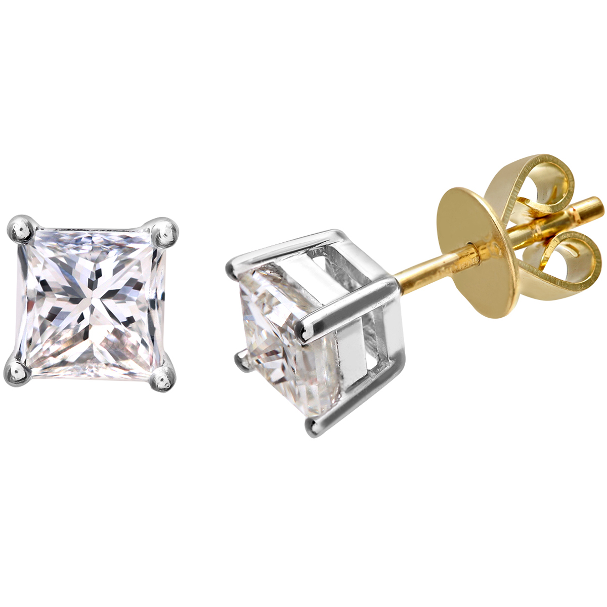 Diamant L’Eternel Womens 18ct Yellow Gold 1 Carat J/I Certified Princess Cut Diamond Stud Earrings – One Size
