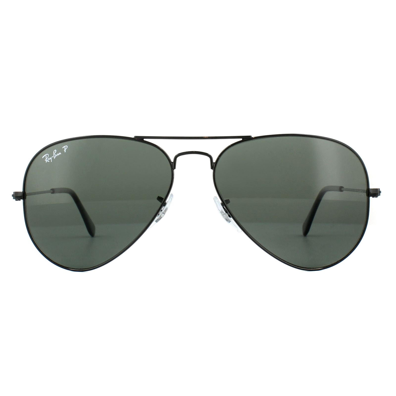 Ray-Ban Mens Sunglasses Aviator 3025 Black Green Polarized 002/58 62mm Metal - One Size
