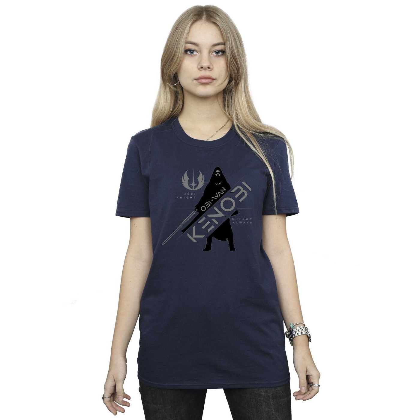 Star Wars Womens/Ladies Obi-Wan Kenobi Jedi Knight Cotton Boyfriend T-Shirt (Navy Blue) dam – bild 2