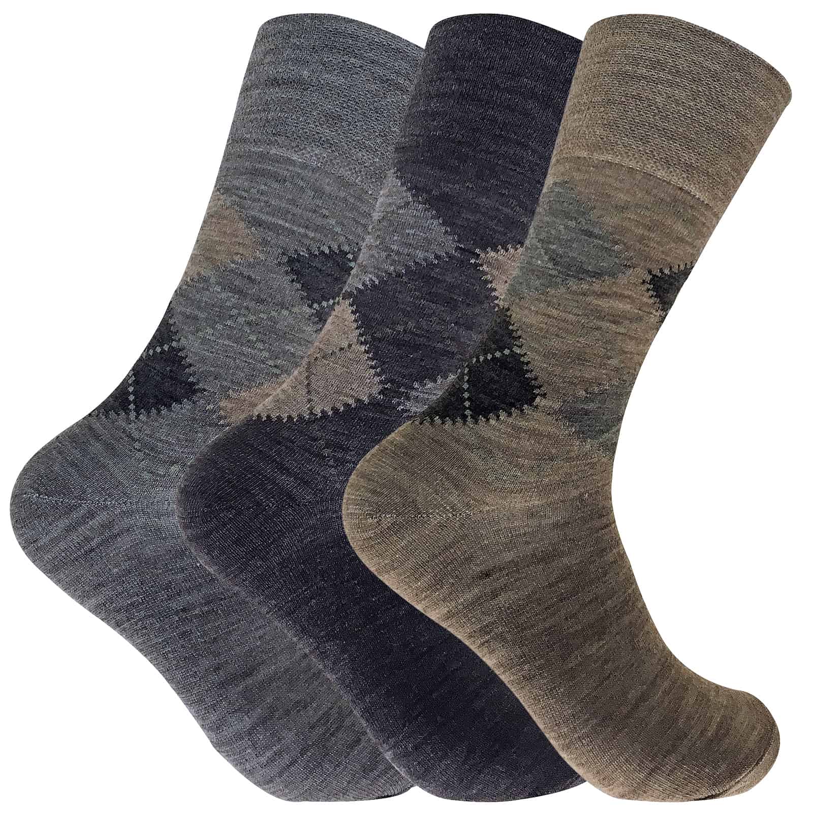 Sock Snob 3 paires homme mince sans elastique chaussettes laine argyle motif - Brun