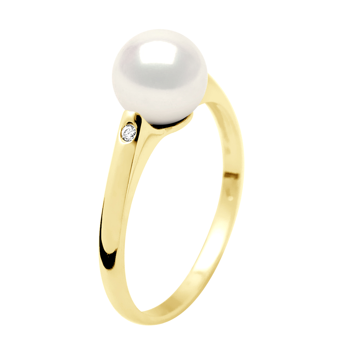 Thumbnail - Ring Solitärdiamanten 0,02 cts – echte Süßwasser-Zuchtperle rund 8–9 mm