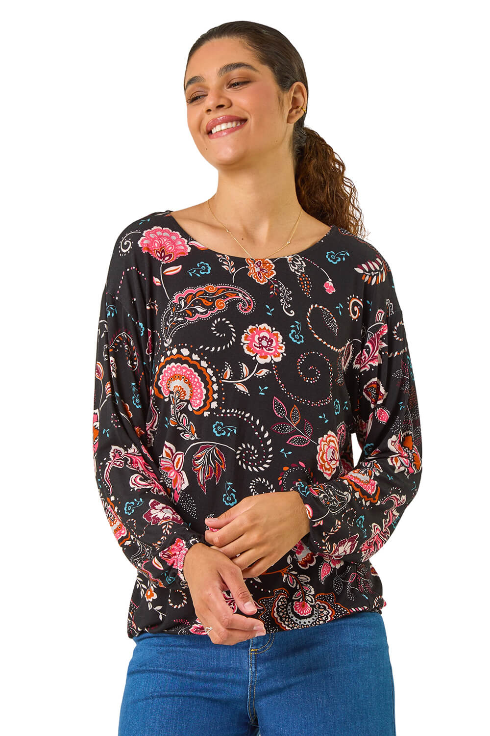Roman Womens Banded Hem Paisley Print Top - Pink - Size 18 UK