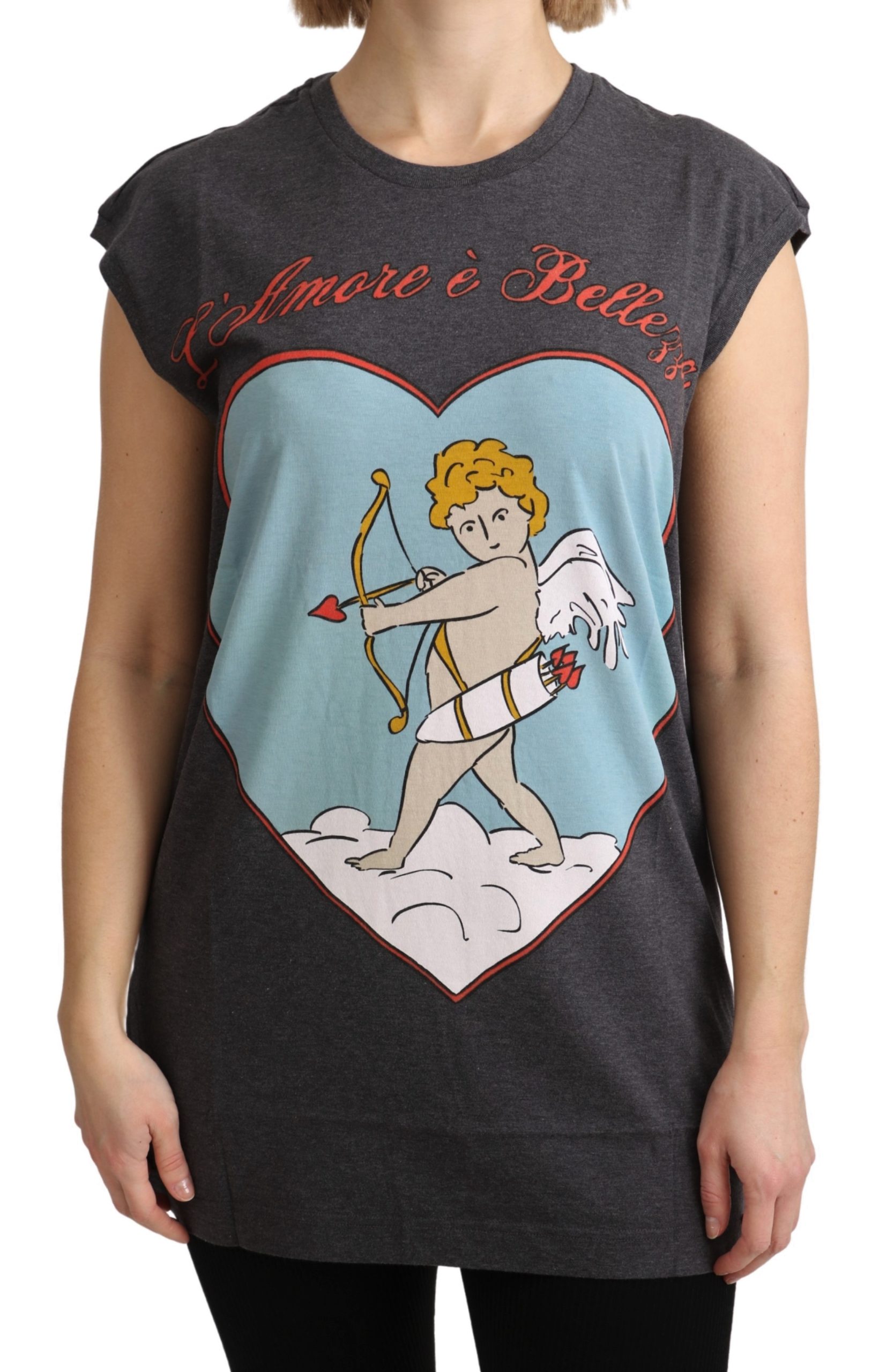 Dolce & Gabbana Damen Graues Baumwoll L'Amore Top Tank T-Shirt