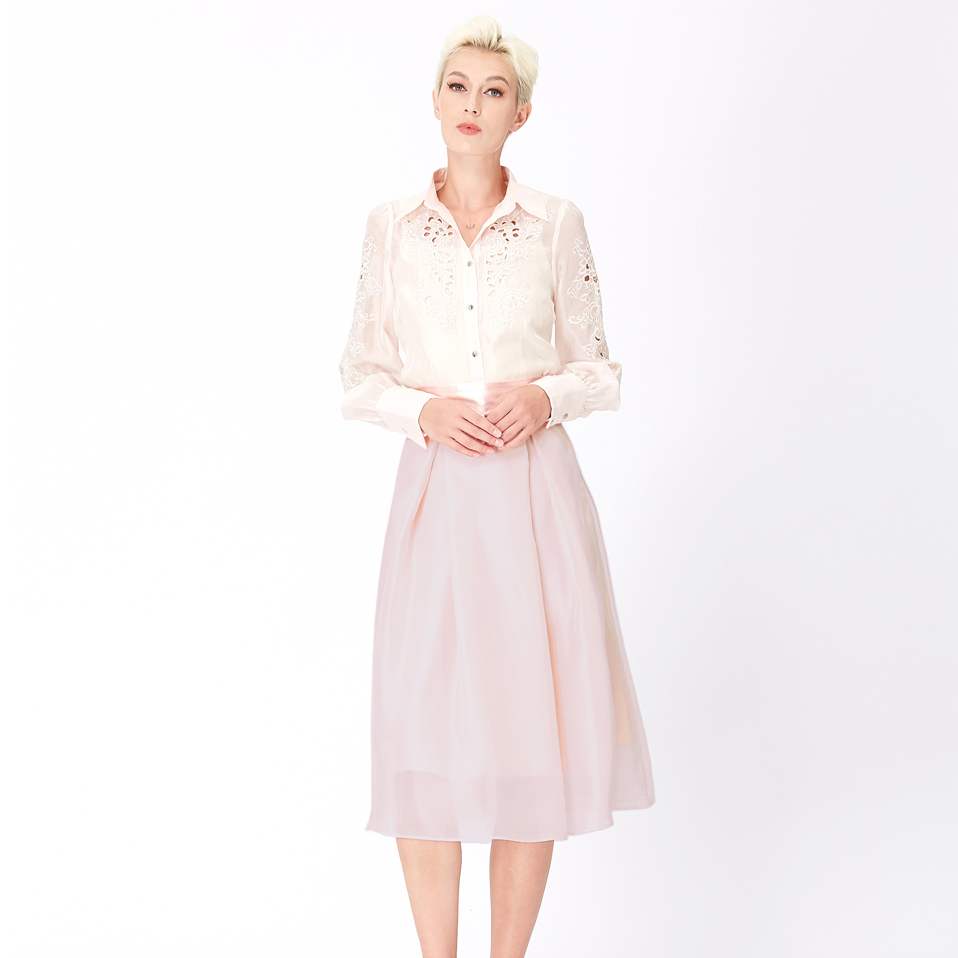 Smart & Joy Utsvängd kjol i organza och satin dam – bild 2