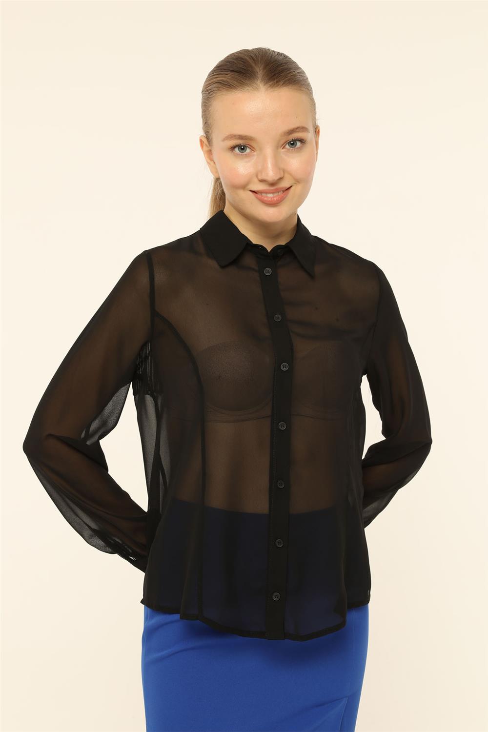 Thumbnail - Chiffon-Hemd mit Fransenrücken