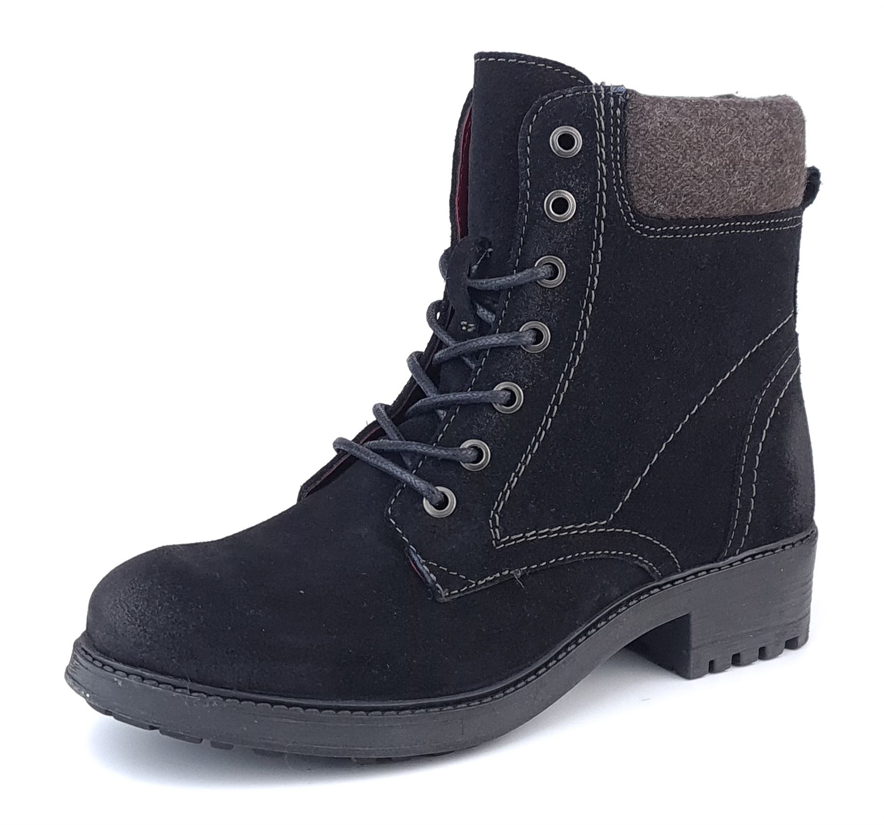 Frank James Warwick Suede Leather Black Womens Lace Up Boots - Size UK 7