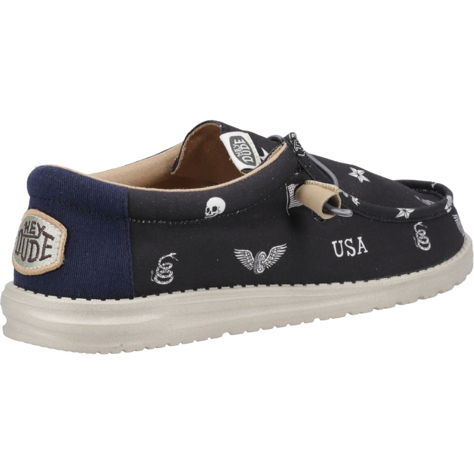 HEYDUDE Wally Stars n Skulls 100% Bomull Herr Svarta Båtskor – bild 2