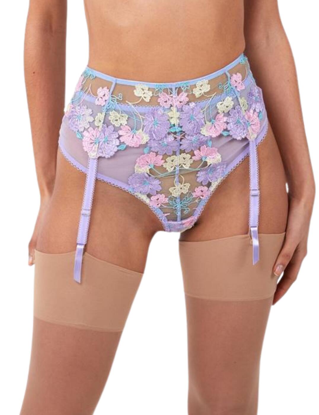Playful Promises Womens Luna Embroidery Picot Suspender Belt – Purple Polyamide – Size 2XL
