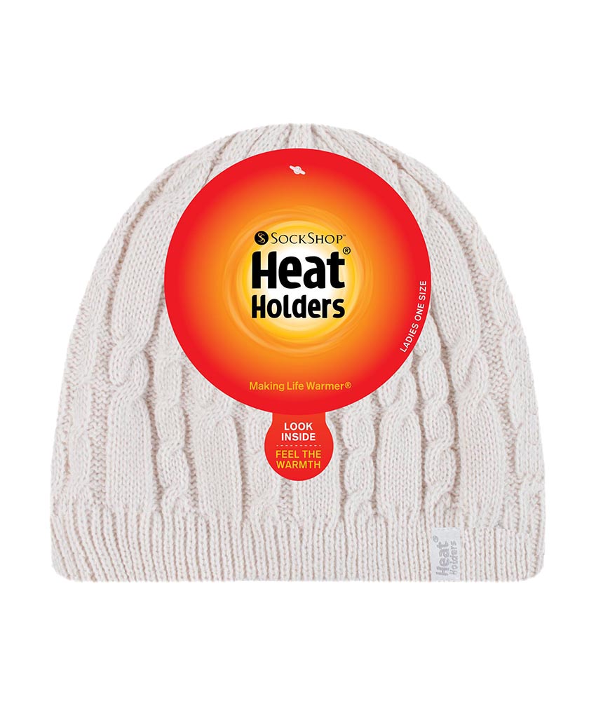 Heat Holders Kvinnlig ribbad kabelstickad fleece fodrad termisk stickad mössa dam – bild 2
