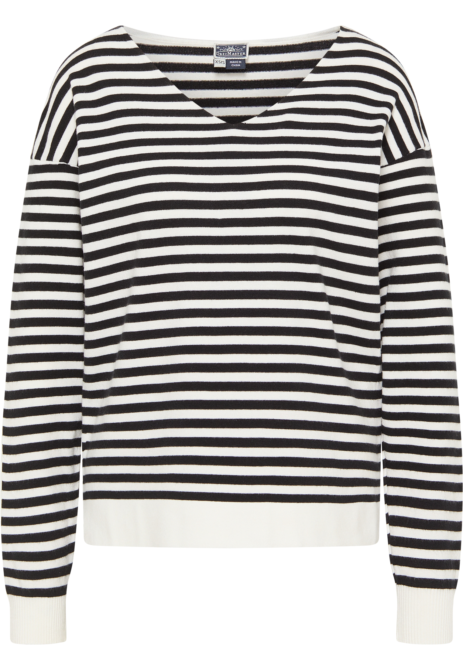 Thumbnail - Dreimaster Strickpullover Damen Wollweiss Schwarz