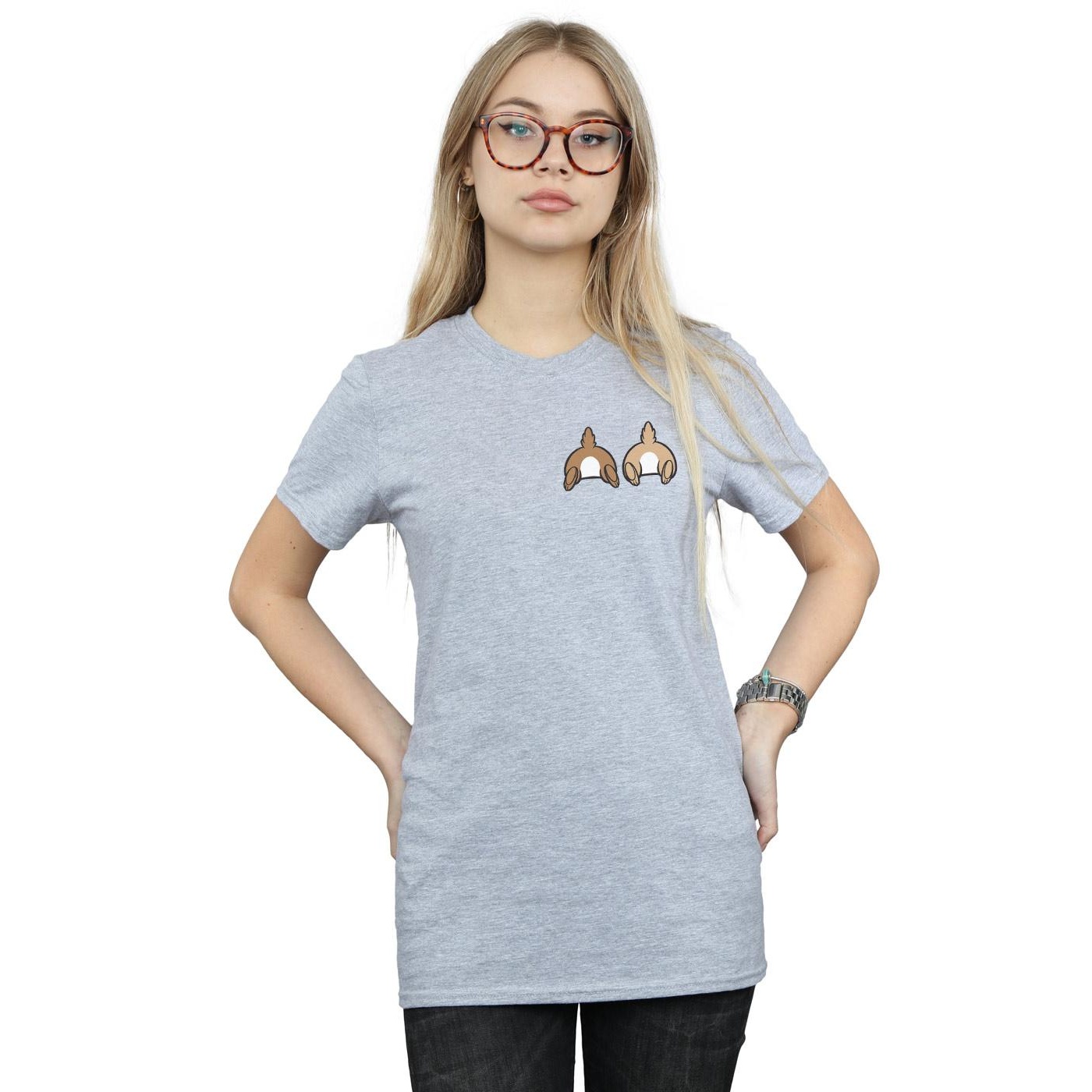 Disney Womens/Ladies Chip N Dale Backside Breast Print Cotton Boyfriend T-Shirt (Sports Grey) dam – bild 2