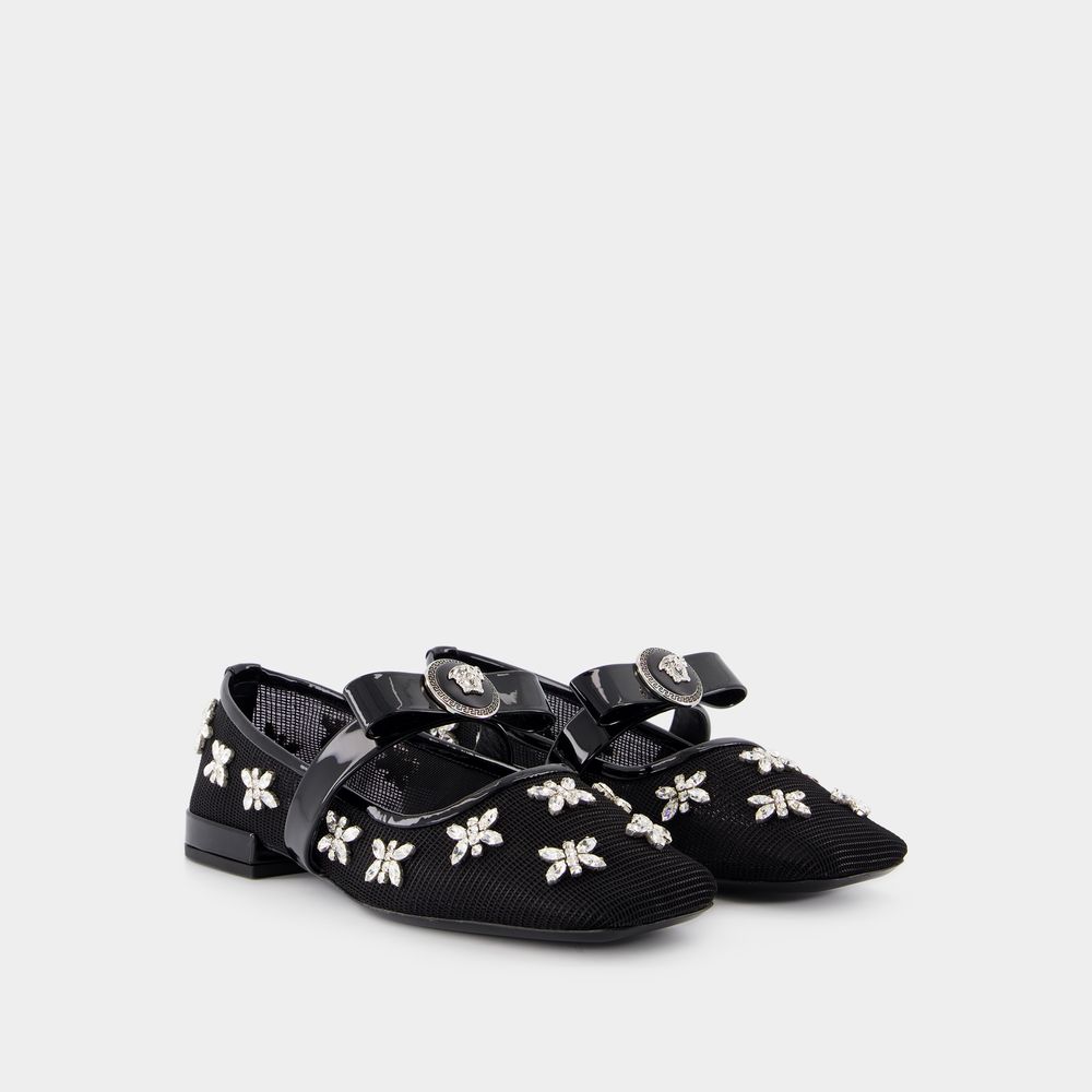 Flache Schuhe Gianni Ribbon - Versace - Leder - Schwarz