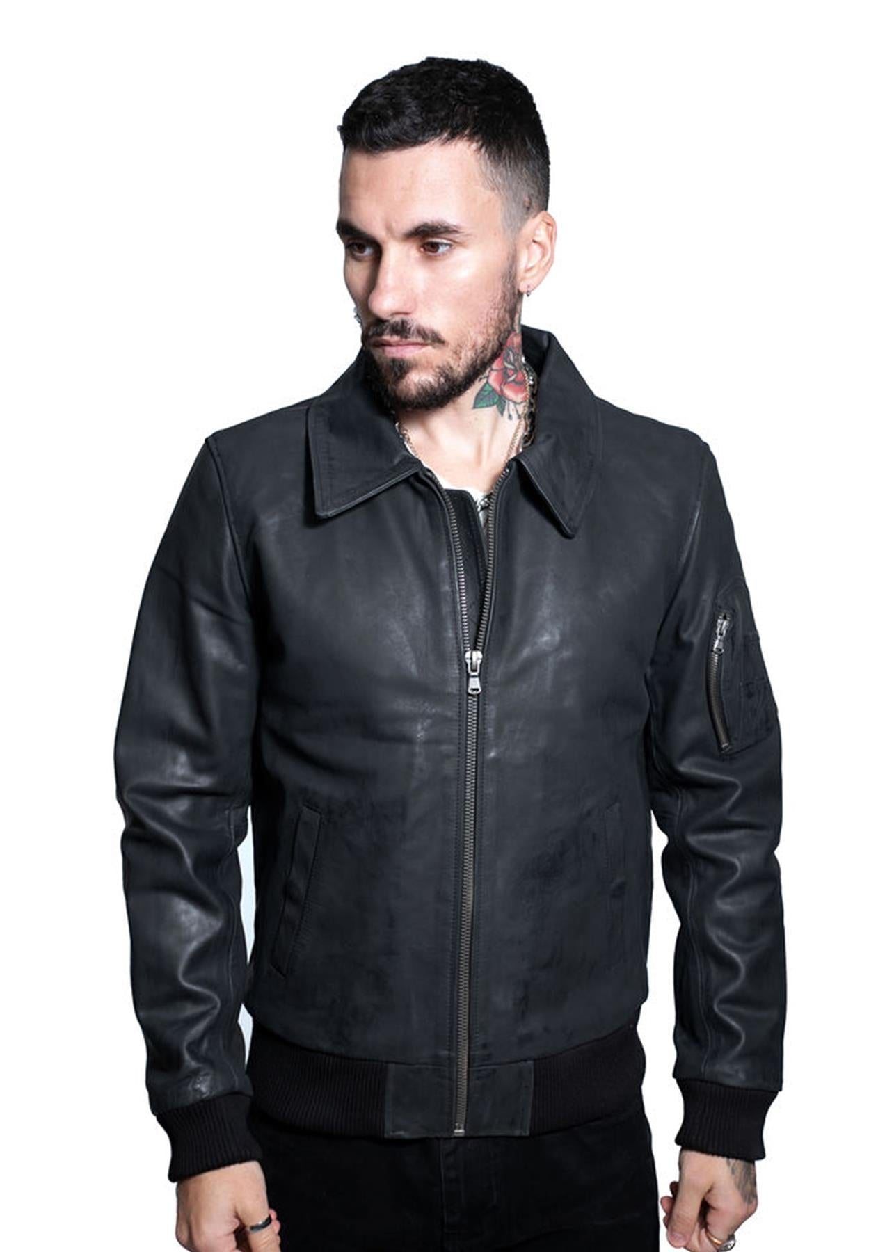 Infinity Leather Mens A2 Cowhide Bomber Jacket-Oslo - Black - Size 4XL