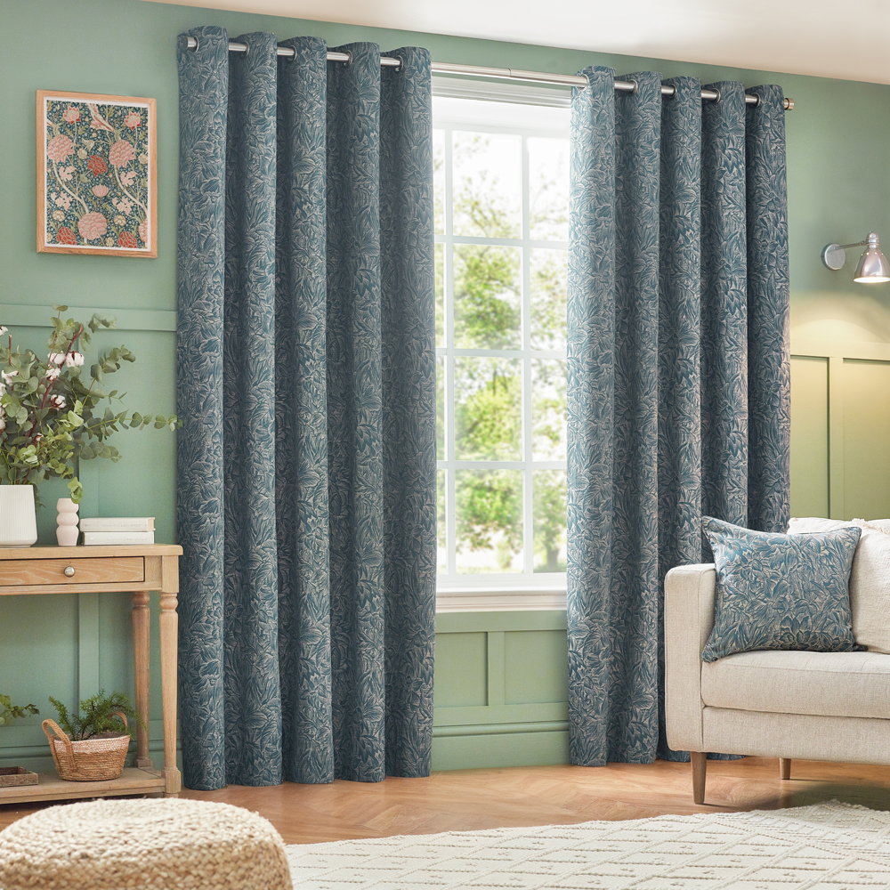 Wylder Grantley Jacquard Eyelet Curtains - Blue - Size 117 Cm X 183 Cm