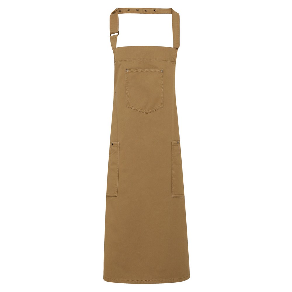Thumbnail - Premier Unisex Erwachsene Twill Chino Vollschürze (Khaki)
