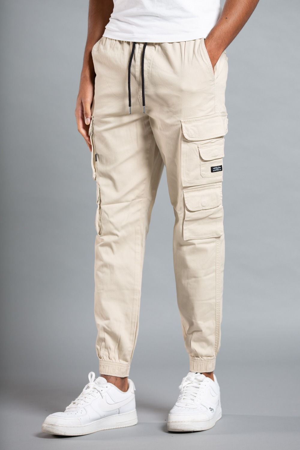 Tokyo Laundry Mens Beige Belted Cotton Cargo Trousers - Size 34W/32L