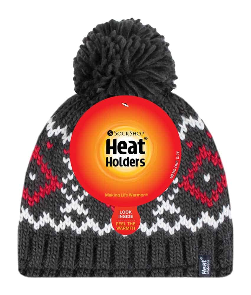 Heat Holders Mens Fleece Fodrad Termisk Vinter Varm Beanie Bobble Mössa med Pom Pom herr – bild 2