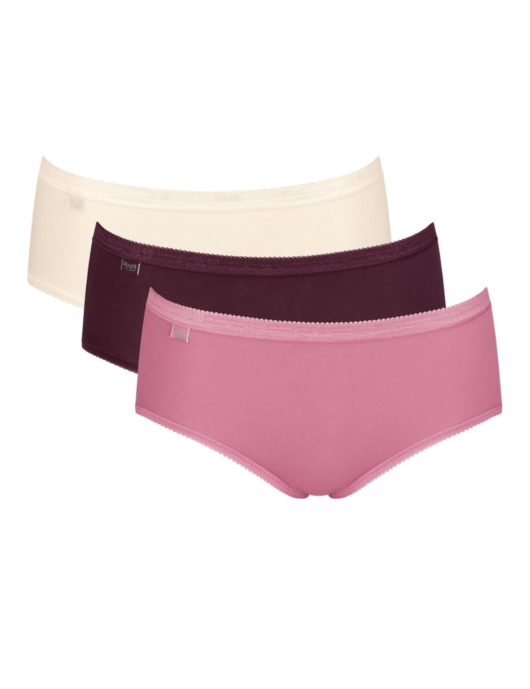 Sloggi Womens 10107163 Basi Midi Brief 3 Pack - Multicolour Cotton - Size 20 UK