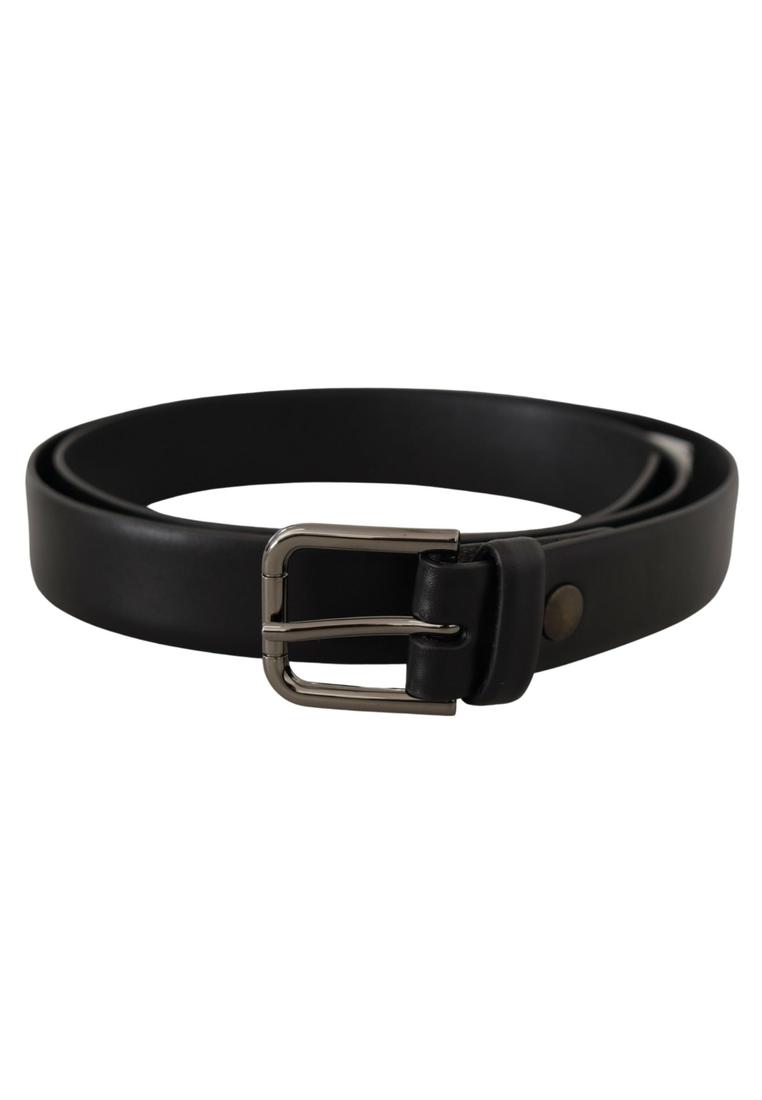 Dolce & Gabbana Mens Black Calf Leather Classic Logo Metal Buckle Belt - Size 80 cm