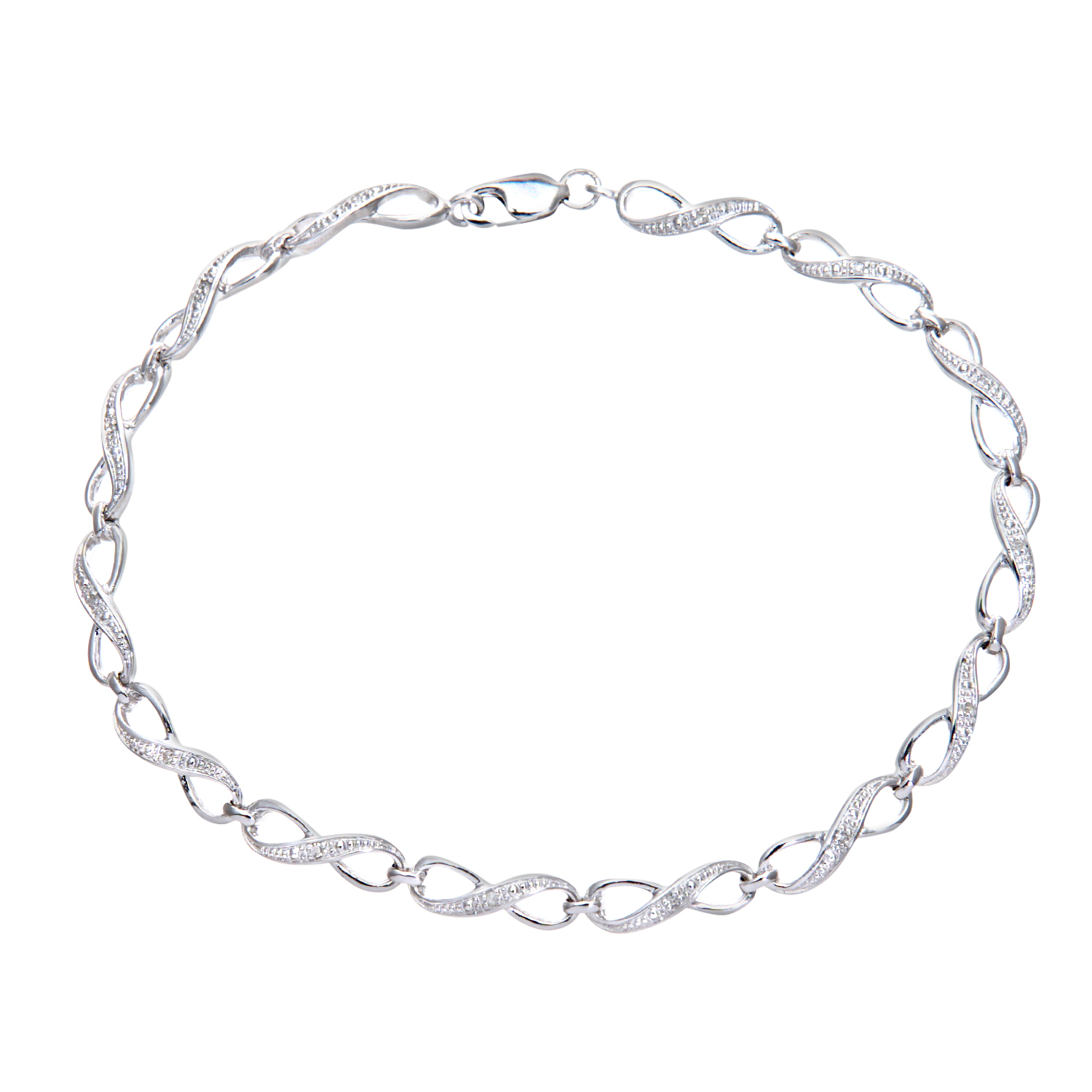 Diamant L’Eternel Womens 9ct White Gold Diamond Set Fig 8 Link Bracelet – One Size
