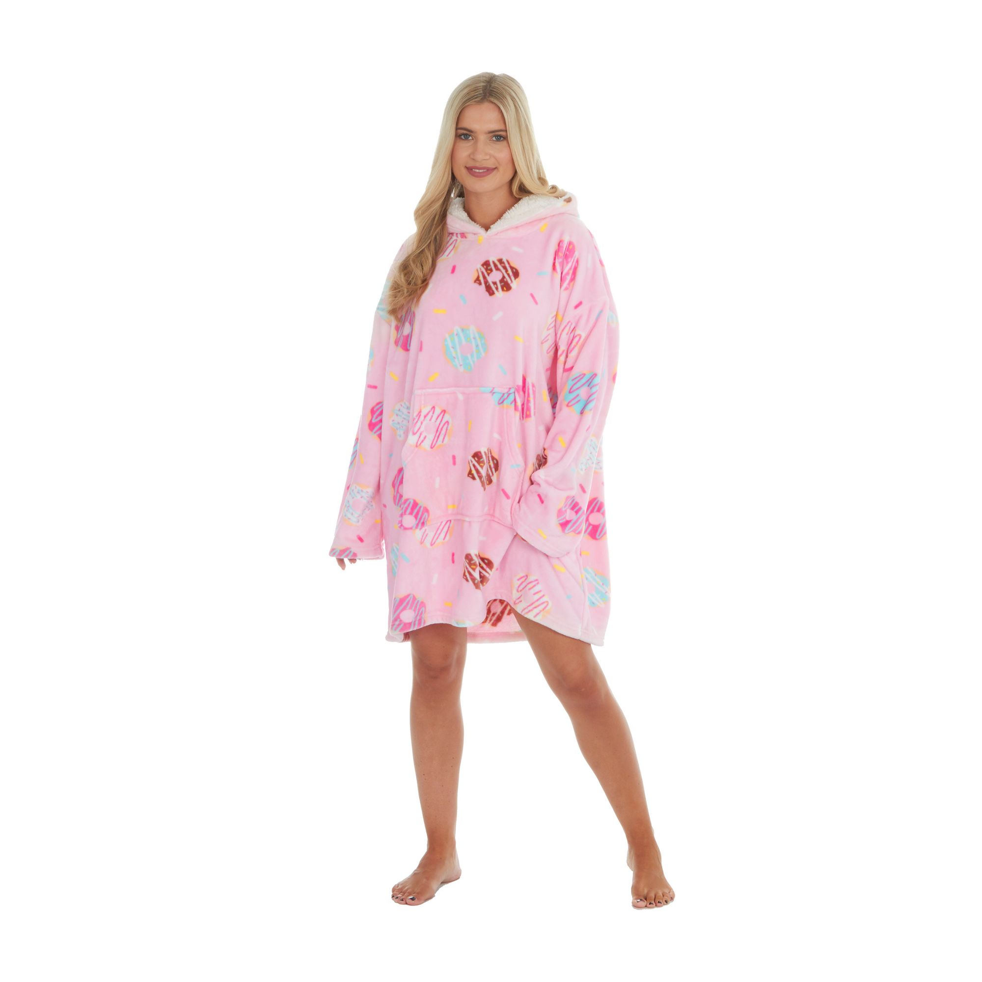 Thumbnail - Damen Oversized Decken Hoodie | Sleep Snob | Ultraweicher Fleece-Loungewear - Donuts