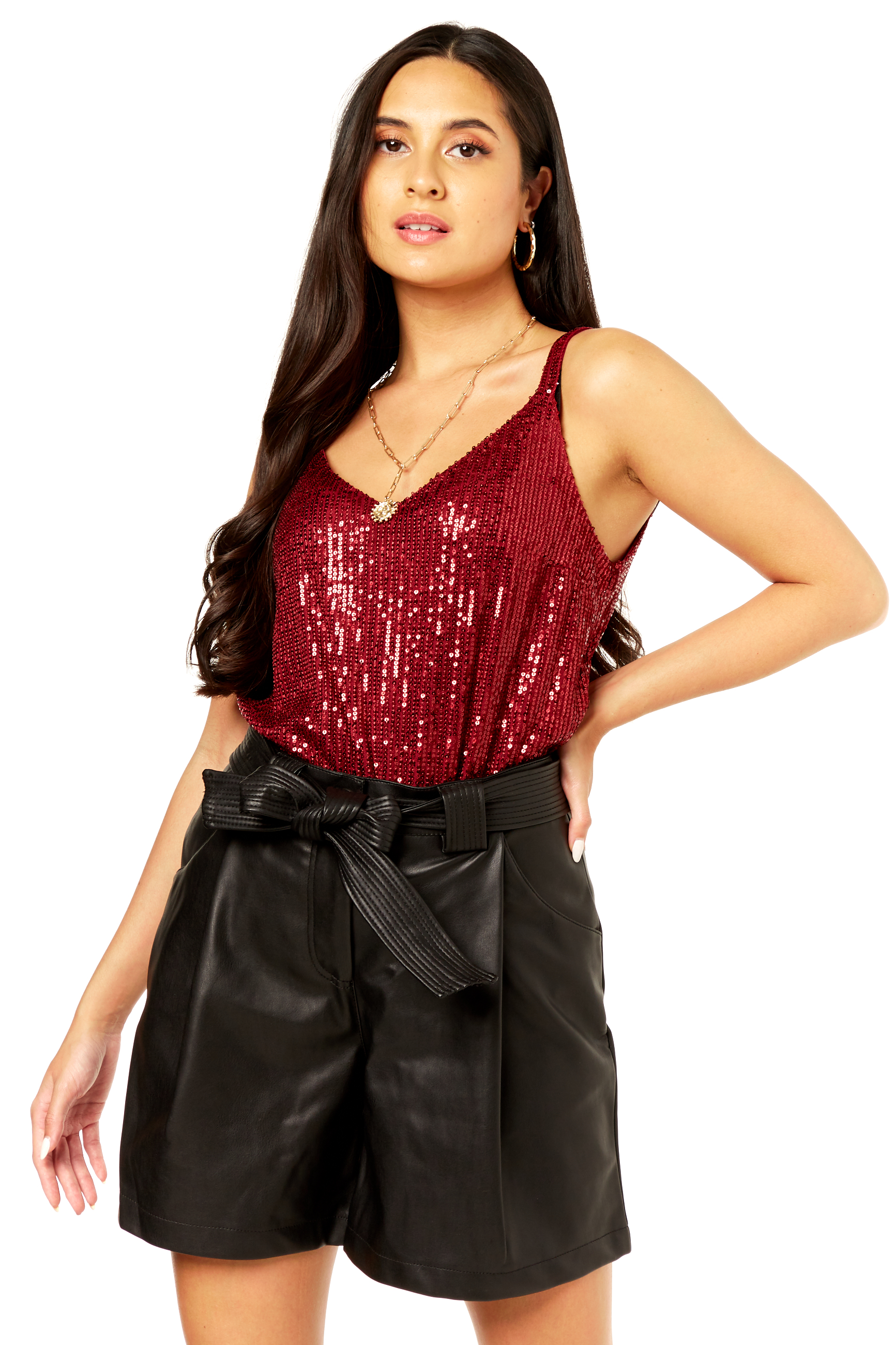 Pailletten V-Ausschnitt Cami Top M/L