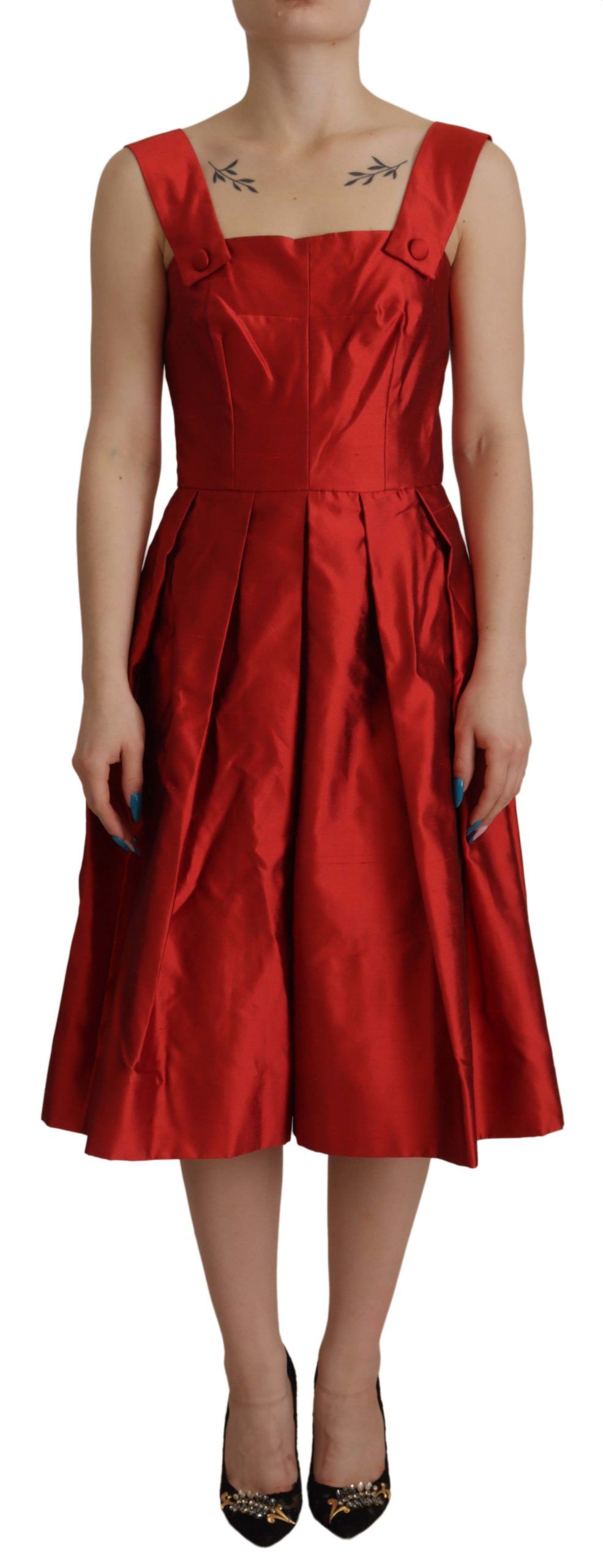Dolce & Gabbana Red A-line Pleated Satin Silk Womens Dress – Size X-Small