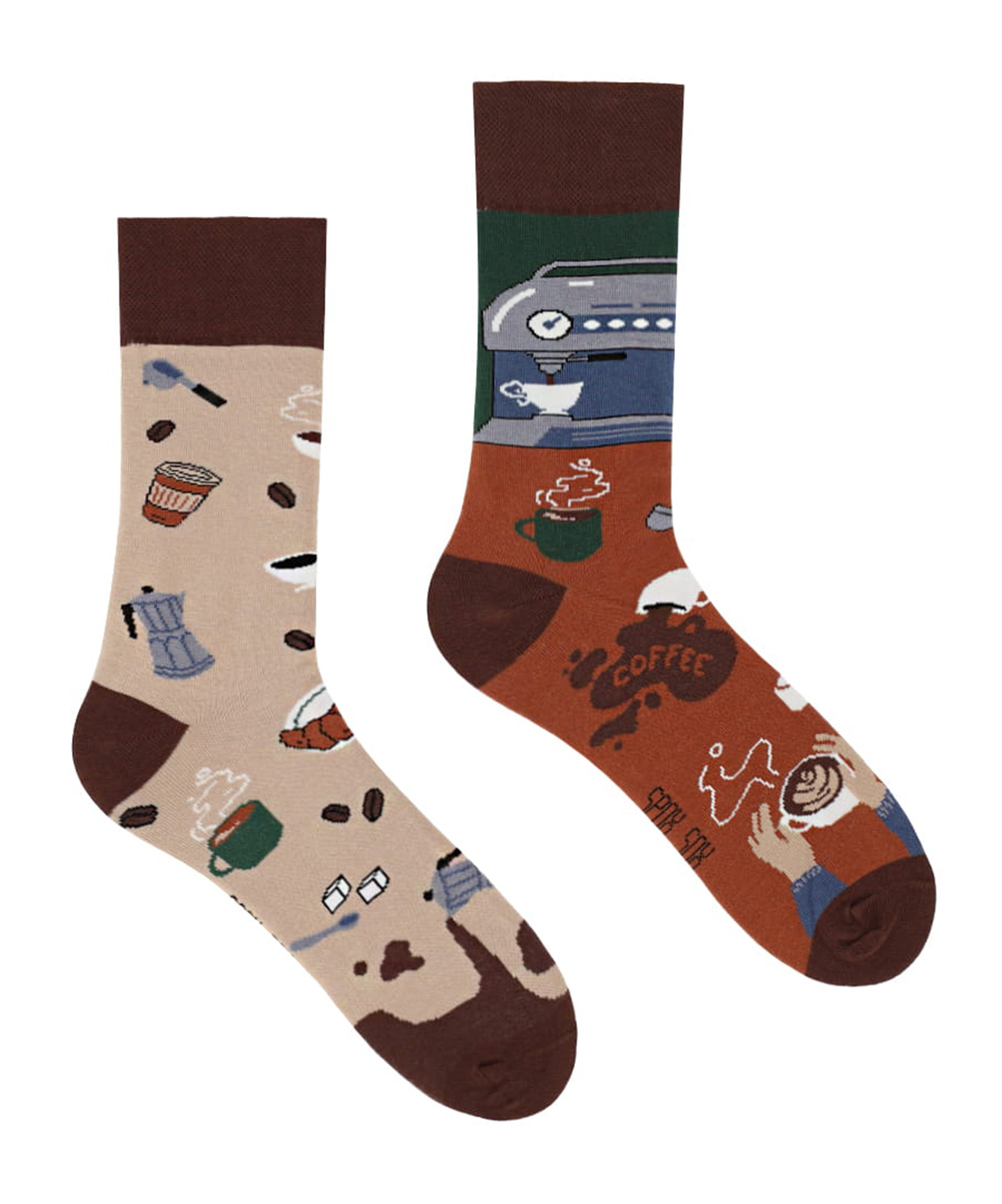 SPOX SOX Unisex - Mens & Ladies Mismatched Novelty Odd Socks - Coffee - Brown Cotton - Size UK 11-12.5
