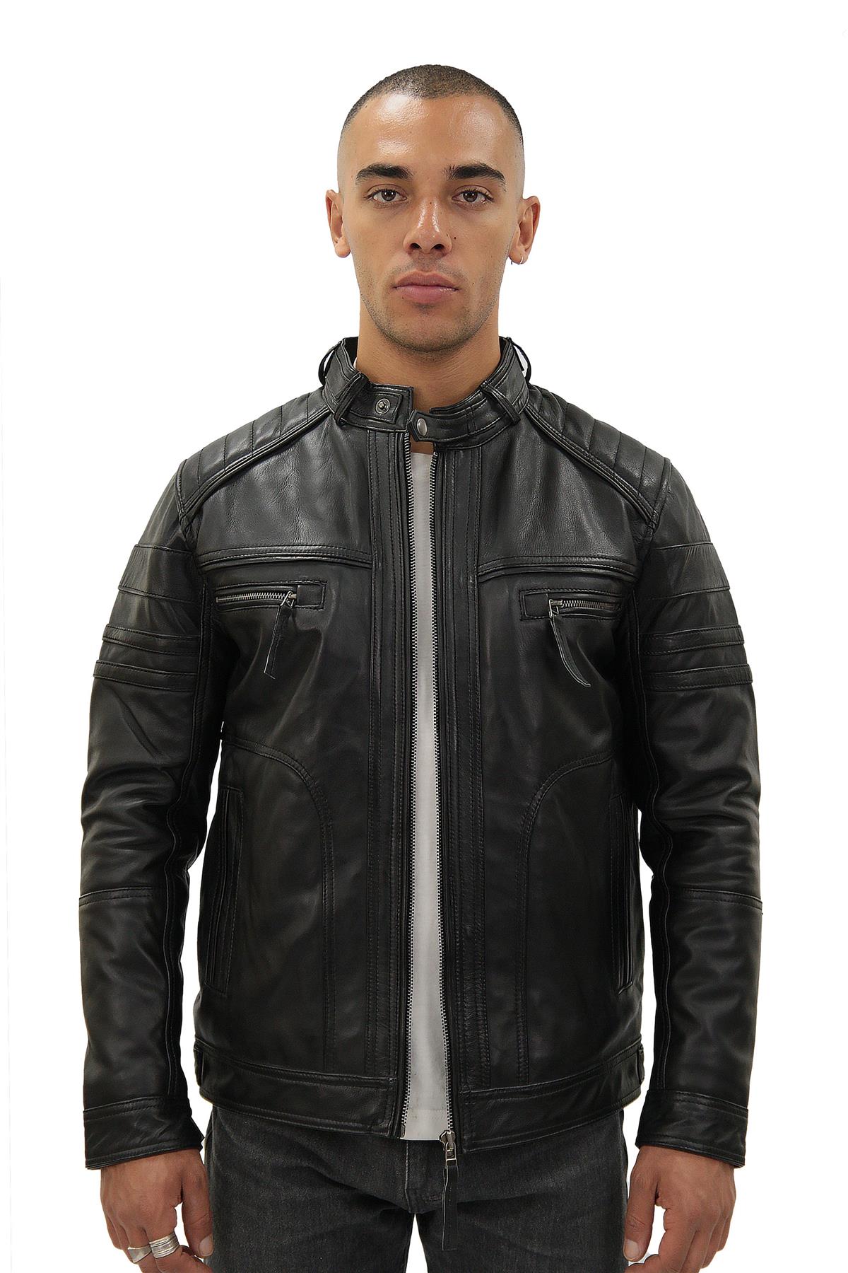 Vintage-Bikerjacke aus schwarzem Leder für Herren-Naples