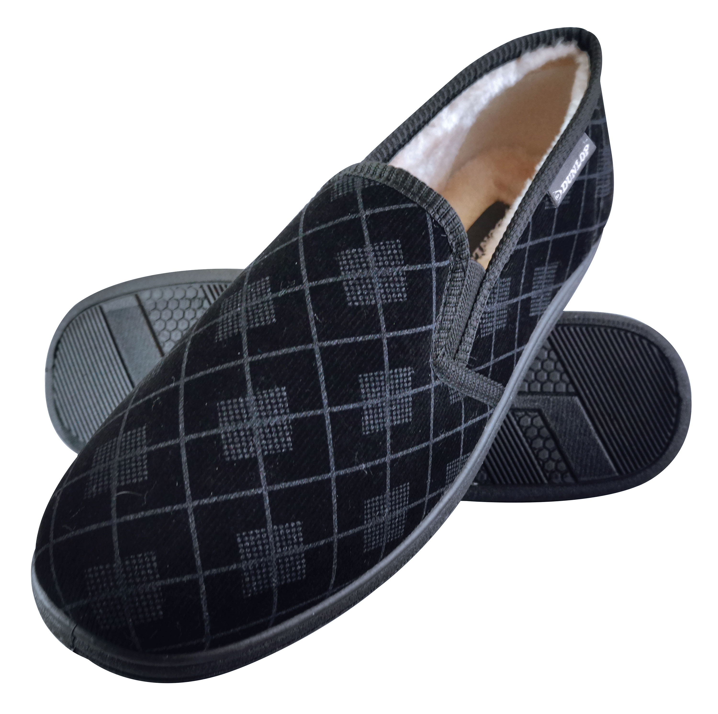 Thumbnail - DUNLOP - HERREN PLÜSCHPELZ GEFÜTTERT MEMORY FOAM KARIERT MOKASSIN HAUSSCHUHE MIT HARTER SOHLE