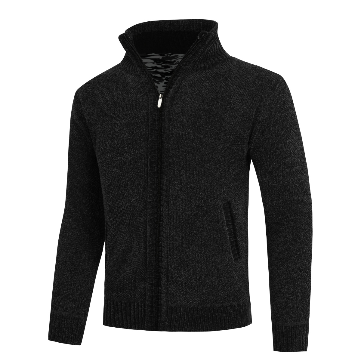 Herrkofta med dragkedja och ståkrage, fodrad tjock stickad pullover 2