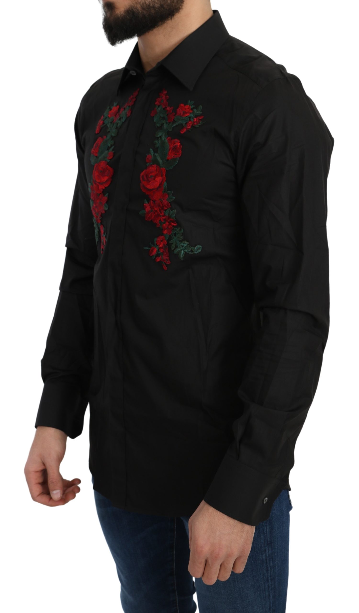 Dolce&Gabbana Elegant Blommönstrad Broderad Bomullsskjorta för Män herr – bild 2