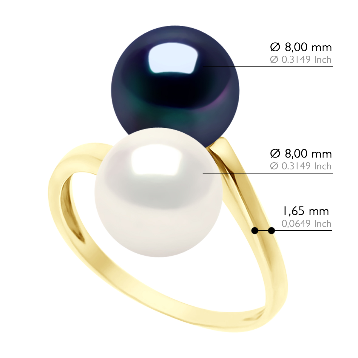 Ateliers Saint Germain Ring You & Me Gult guld 2 äkta odlade sötvattenspärlor runda 8-9 mm dam – bild 2