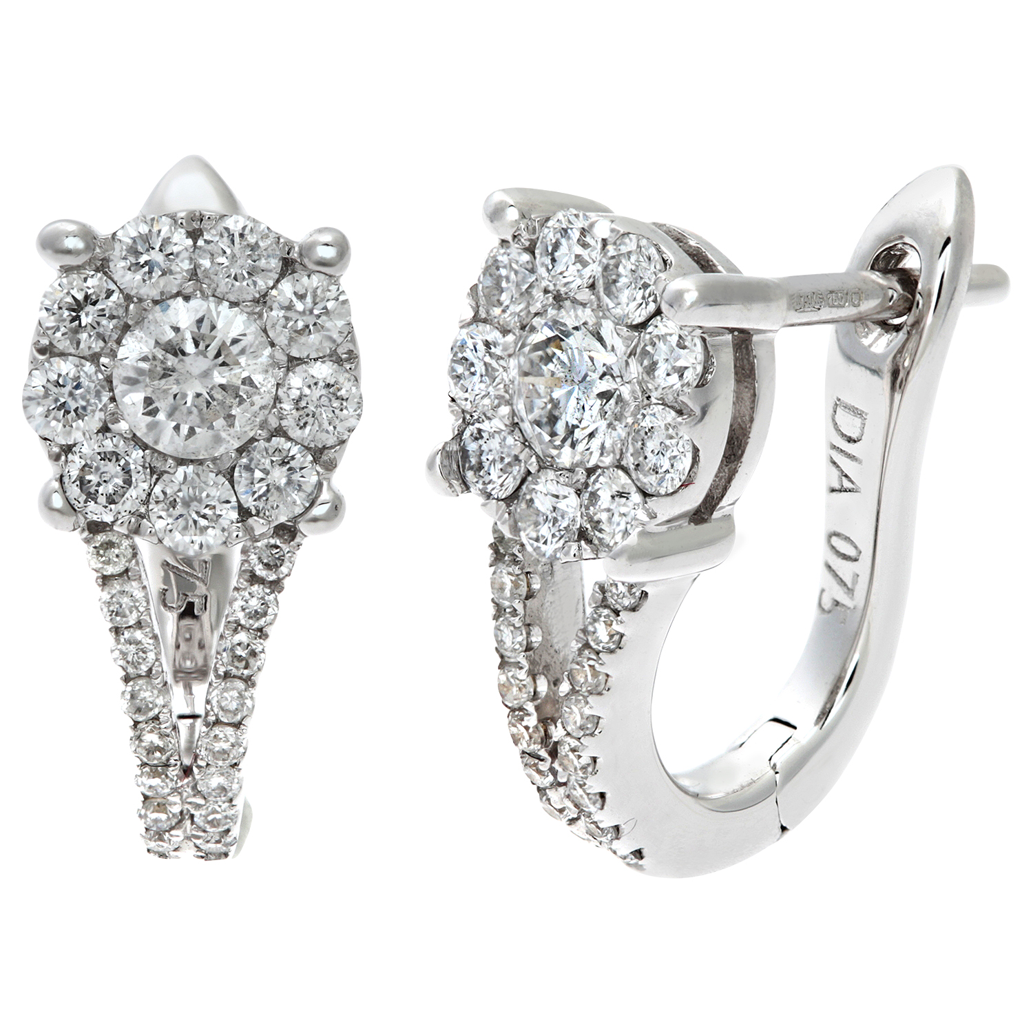 Diamant L’Eternel Womens Round Brilliant 0.75ct I/I1 Certified Diamonds 18ct White Gold Cluster Hoop Earrings – One Size