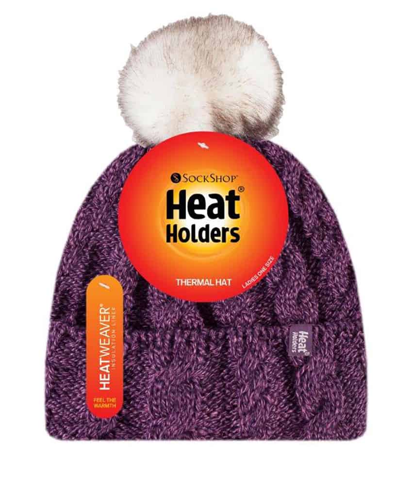 Heat Holders Stickad, fleecefodrad, termisk boblehatt med pom pom för damer – bild 2