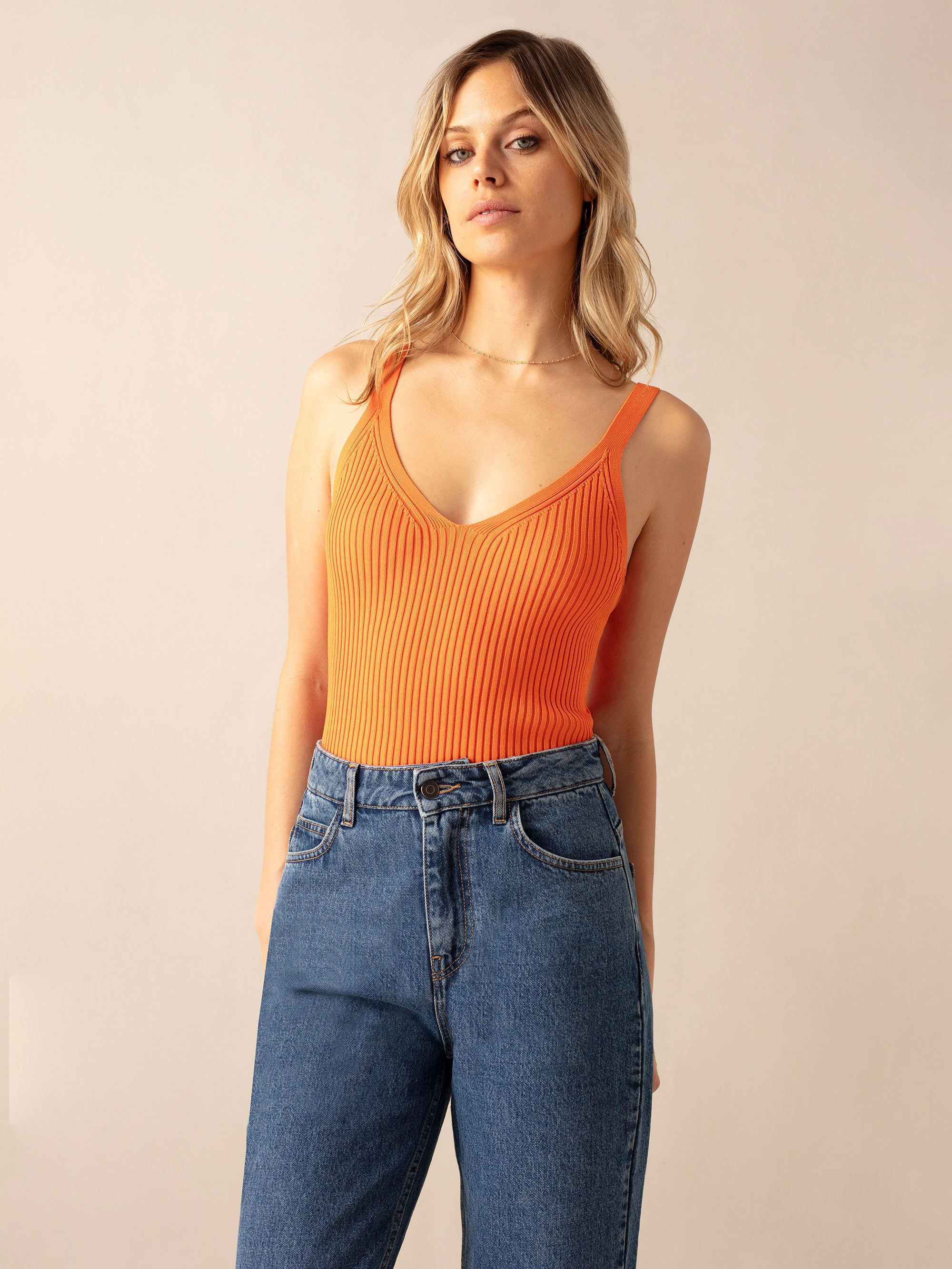 Ro&Zo Womens Orange Ribbed Knit Vest Top - Size Small