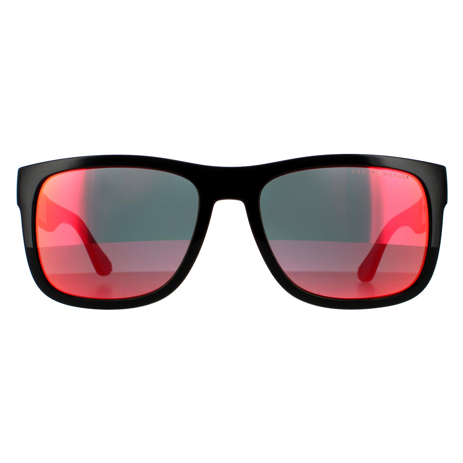 Thumbnail - Tommy Hilfiger Rectangle Mens Black Red Mirror Sonnenbrillen